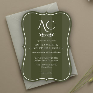 Convites Casamento verde-verde-verde-liso minimalista monog