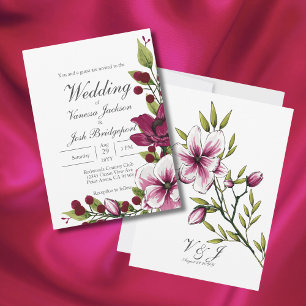 Convites Casamento Verde Vibrante de Boysenberry Floral Ele
