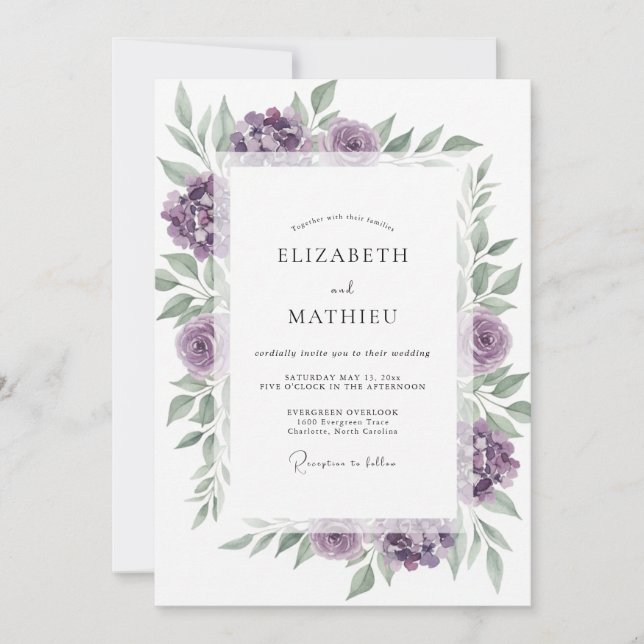 Convites Casamento Verde Violeta (Frente)