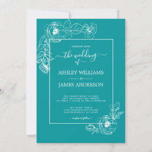 Convites Casamento Verde Viridian Script Floral
