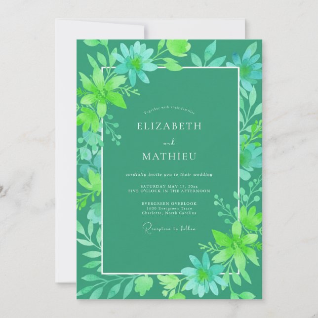 Convites Casamento Verde Viridiano Luxuriante de Verão (Frente)