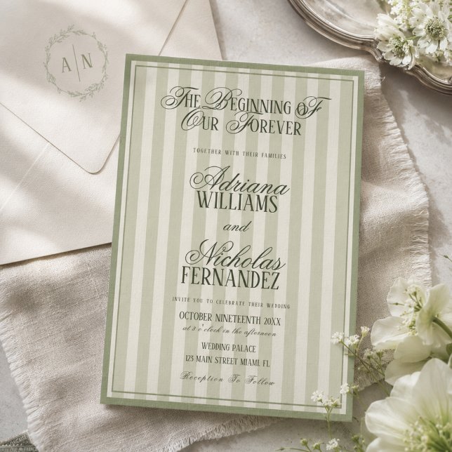 Convites Casamento Verde Xadrez Elegante Vintage (Criador carregado)