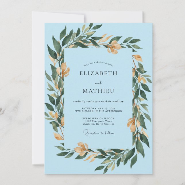 Convites Casamento Verdejante Primavera Azul Celeste (Frente)