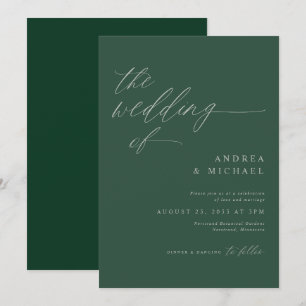 Convites Casamento Verdes Monocromático de Esmeralda Modern