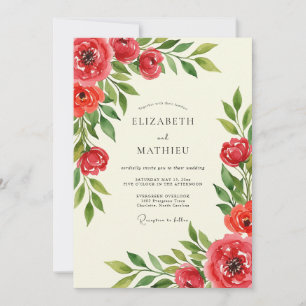 Convites Casamento Vermelho Atmosférico de Primavera