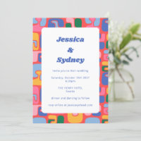 Casamento Vermelho Azul com Abstrato de Arte Retro