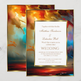 Convites Casamento vermelho azul turquesa dourado Moderno E