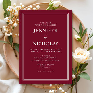 Convites Casamento Vermelho Burgundy Formal Elegante Modern