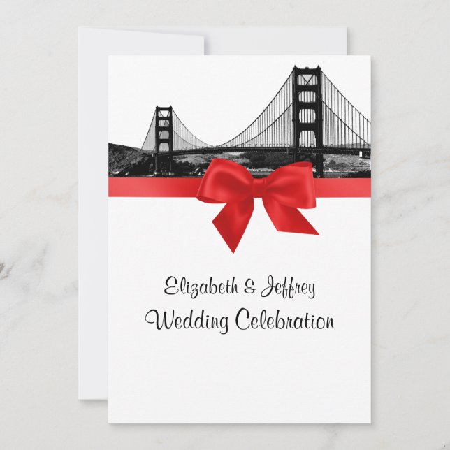 Convites Casamento Vermelho BW - San Fran Skyline (Frente)