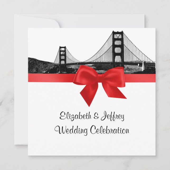 Convites Casamento Vermelho BW SQ SQ - Skyline San Fran (Frente)