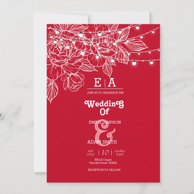 Convites casamento vermelho clássico (Frente)