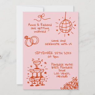 Convites Casamento Vermelho Cor-de-Rosa Quadrado