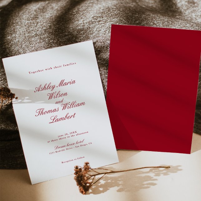 Convites Casamento Vermelho da Caligrafia Moderna (Criador carregado)