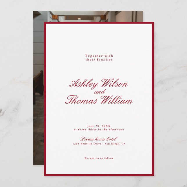 Convites Casamento Vermelho da Caligrafia Moderna (Frente/Verso)