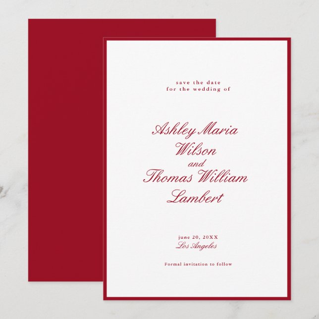 Convites Casamento Vermelho da Caligrafia Moderna Salva a D (Frente/Verso)
