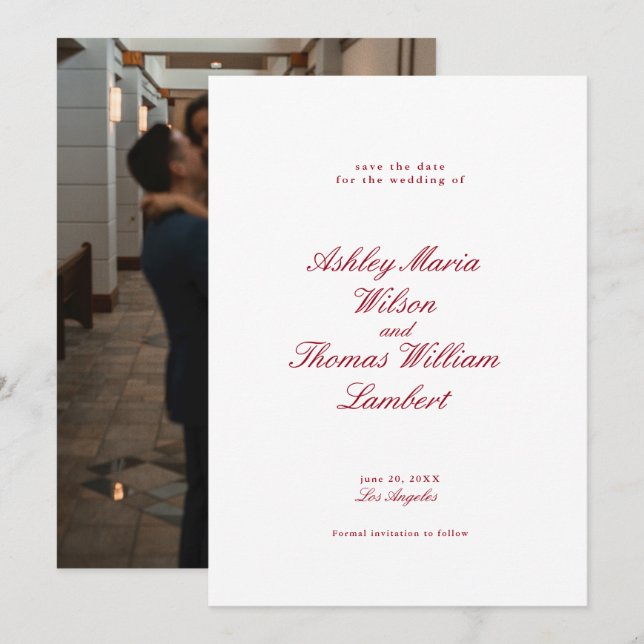 Convites Casamento Vermelho da Caligrafia Moderna Salva a D (Frente/Verso)