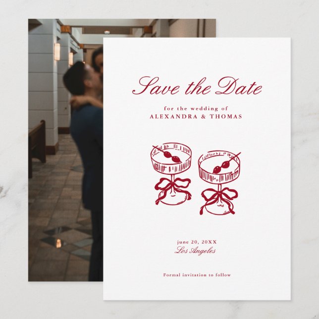 Convites Casamento Vermelho da Caligrafia Moderna Salva a D (Frente/Verso)