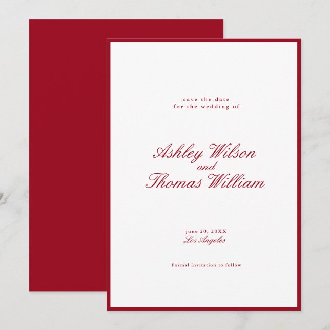 Convites Casamento Vermelho da Caligrafia Moderna Salva a D (Frente/Verso)