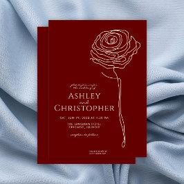 Convites Casamento Vermelho de Crimson Floral de Desenho Mo