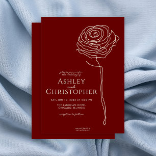 Convites Casamento Vermelho de Crimson Floral de Desenho Mo