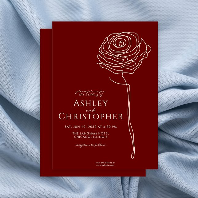 Convites Casamento Vermelho de Crimson Floral de Desenho Mo (Criador carregado)