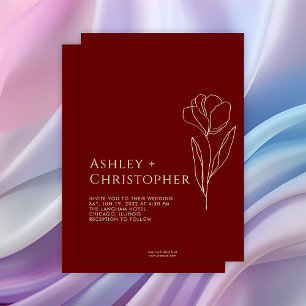 Convites Casamento Vermelho de Crimson Floral de Desenho Mo