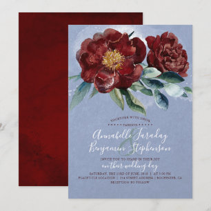 Convites Casamento Vermelho de Dusty Blue e Cranberry