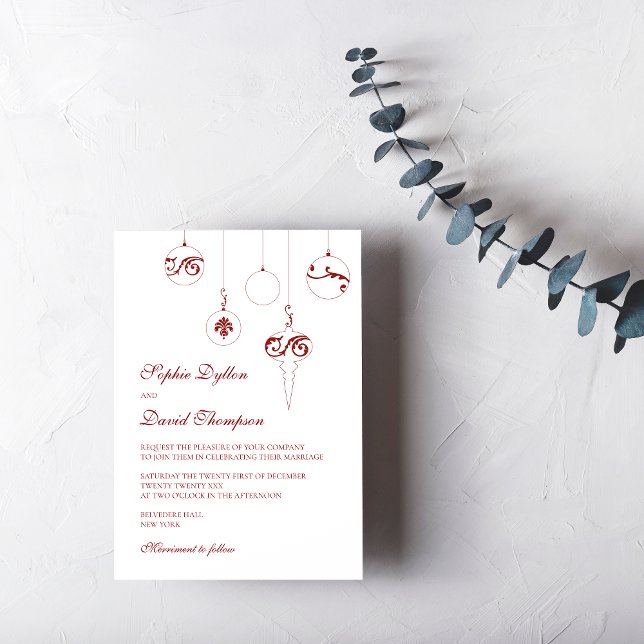 Convites Casamento Vermelho de inverno de Bauble de Natal (Christmas Baubles Wedding Invitation - Berry Red Winter Wedding)