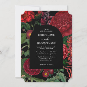 Convites Casamento Vermelho de Moody Florals Black Arch