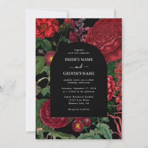 Convites Casamento Vermelho de Moody Florals Black Arch