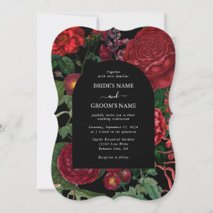 Convites Casamento Vermelho de Moody Florals Black Arch