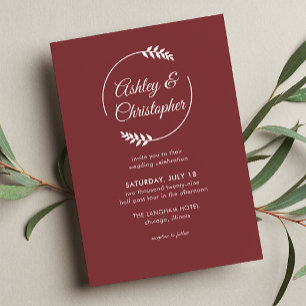 Convites Casamento Vermelho de Rosewood, Frame Foliar Moder