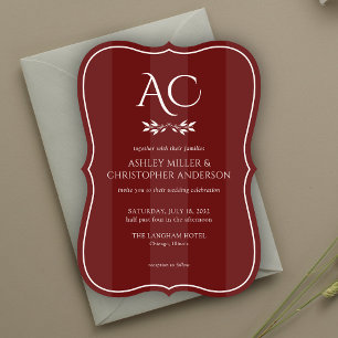 Convites Casamento Vermelho de Rosewood Striped Montograma