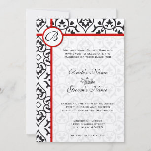 Convites Casamento Vermelho de Trim Vermelho do Damask Side