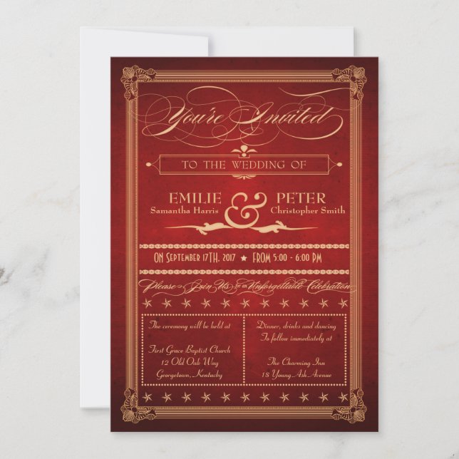 Convites Casamento Vermelho, Direções, RSVP do Estilo de po (Frente)