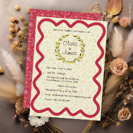Convites Casamento Vermelho e Creme Moderno Elegante Person