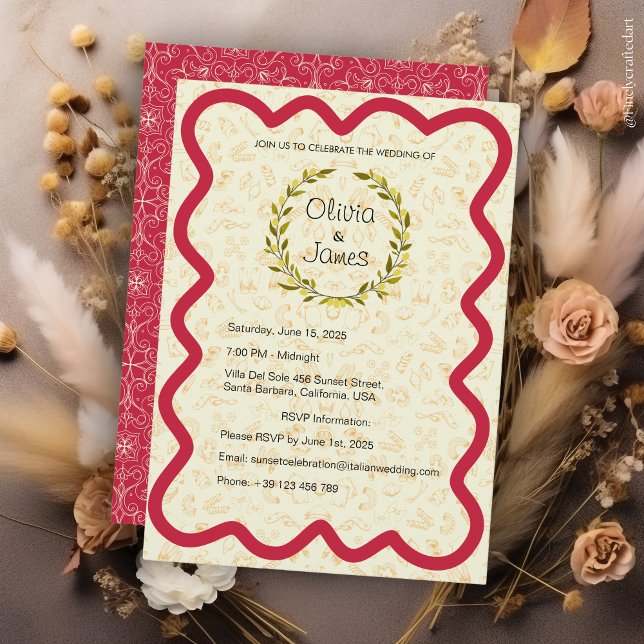 Convites Casamento Vermelho e Creme Moderno Elegante Person (Criador carregado)