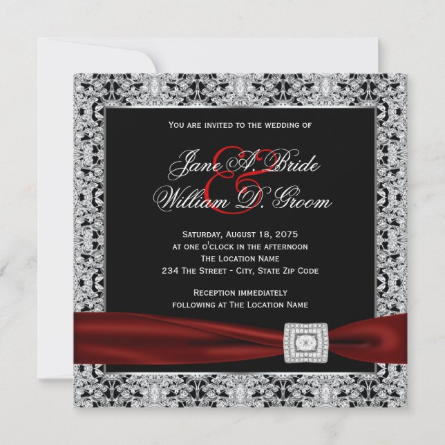 Convites Casamento Vermelho e Preto Cranberry (Frente)