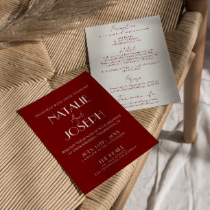 Convites Casamento Vermelho Escuro Branco Burgundy Elegante