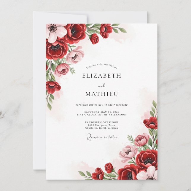 Convites Casamento Vermelho Esplêndido de Primavera (Frente)