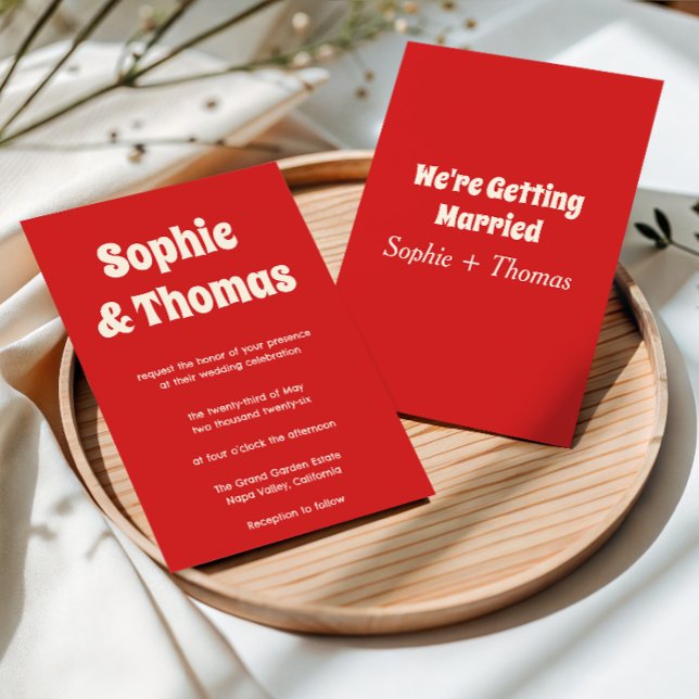 Convites Casamento Vermelho Minimalista Moderno Retrô (Criador carregado)