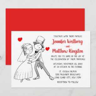 Convites Casamento Vermelho Noiva Noivo Cartoon Vintage Mod