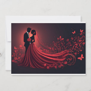 Convites Casamento Vermelho Romântico Silhueta da Noiva e d