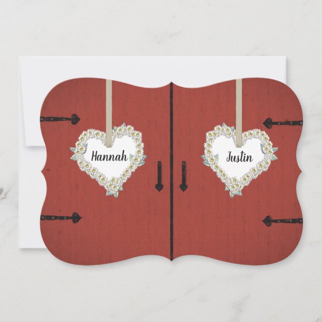 Convites Casamento vermelho rústico do celeiro e do país (Frente)