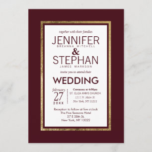 Convites Casamento Vermelho Simples e Dourado Linda Burgund