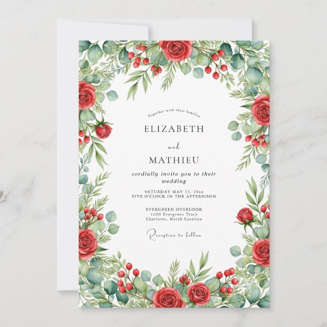 Convites Casamento Vermelho Verdante de Natal (Frente)