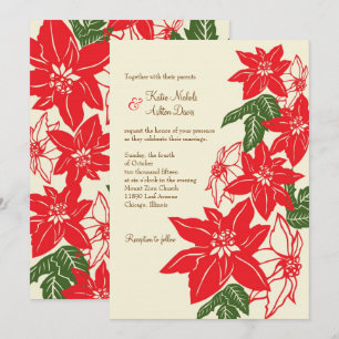 Convites Casamento vermelho & verde do Natal das poinsétia