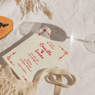 Convites Casamento Vermelho Whimsical Retro Manuscrito