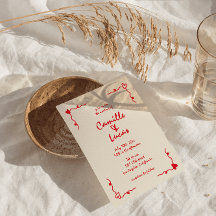 Casamento Vermelho Whimsical Retro Manuscrito