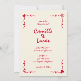 Convites Casamento Vermelho Whimsical Retro Manuscrito
